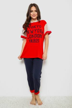 Жіноча піжама з принтом, колір червоний, 243R1600-030