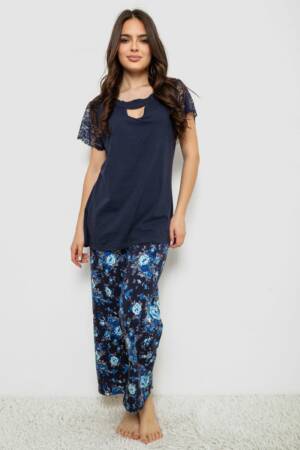 Піжама жіноча з принтом, колір синій, 243R1600-005