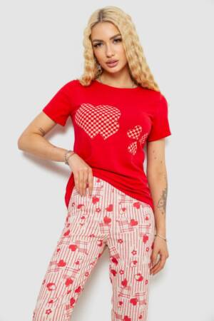 Піжама жіноча з принтом, колір червоний, 243R15726