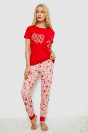 Піжама жіноча з принтом, колір червоний, 243R15726
