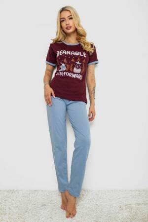 Піжама жіноча з принтом, колір бордовий, 243R30018