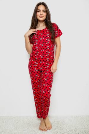 Жіноча піжама з принтом, колір червоний, 243R40007