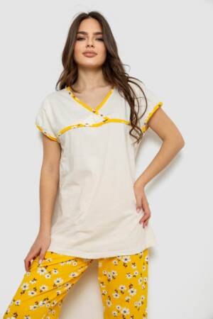 Жіноча піжама з принтом, колір молочний, 243R1600-002