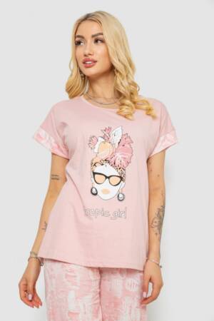 Піжама жіноча з принтом, колір пудровий, 243R2084-1