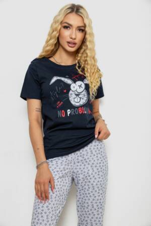 Піжама жіноча з принтом, колір синій, 243R2039