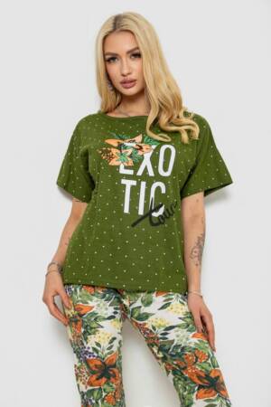 Піжама жіноча з принтом, колір зелений, 243R15247