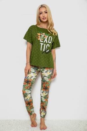 Піжама жіноча з принтом, колір зелений, 243R15247
