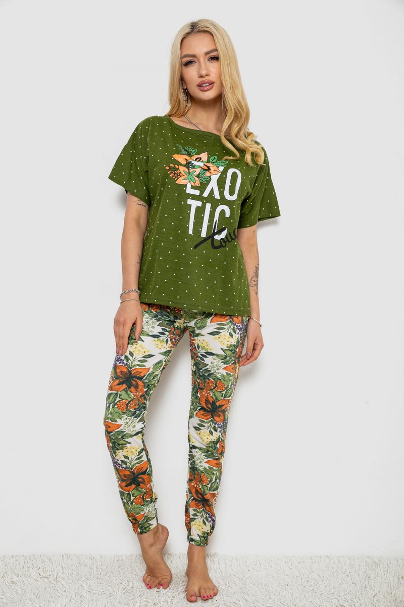 Піжама жіноча з принтом, колір зелений, 243R15247
