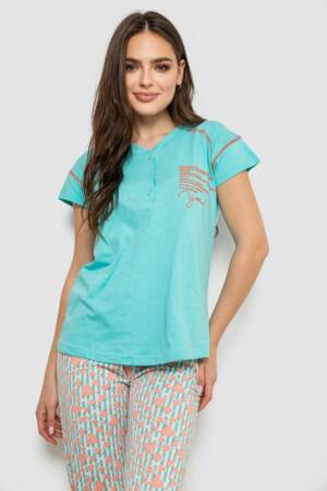 Піжама жіноча з принтом, колір бірюзовий, 243R0004-P9