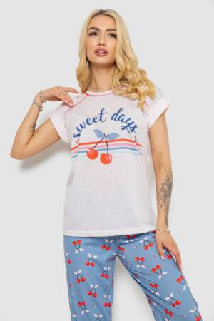 Піжама жіноча з принтом, колір молочний, 243R6004-1