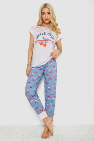 Піжама жіноча з принтом, колір молочний, 243R6004-1