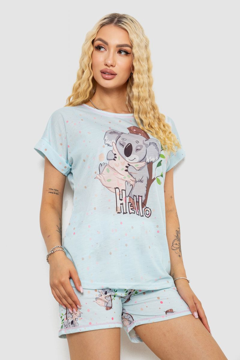 Піжама жіноча з принтом, колір блакитний, 243R6211 - Зображення 3