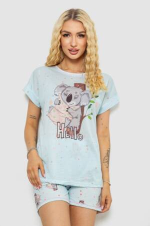Піжама жіноча з принтом, колір блакитний, 243R6211