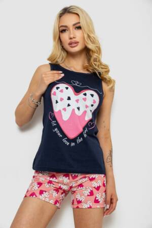 Піжама жіноча з принтом, колір синій, 243R24517