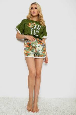 Піжама жіноча з принтом, колір зелений, 243R15452
