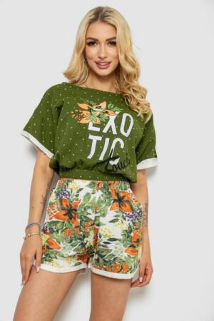 Піжама жіноча з принтом, колір зелений, 243R15452