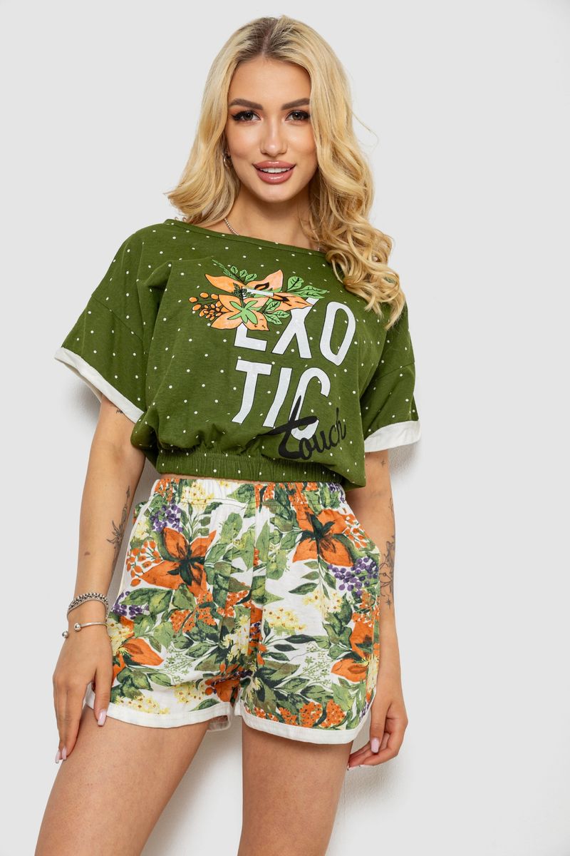 Піжама жіноча з принтом, колір зелений, 243R15452