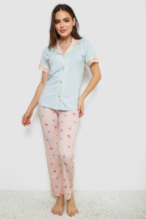 Жіноча піжама з принтом, колір блакитний, 243R7125