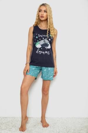 Піжама жіноча з принтом, колір синій, 243R9641
