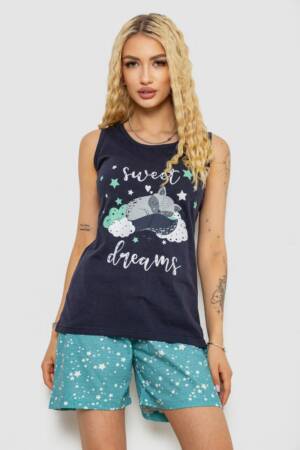Піжама жіноча з принтом, колір синій, 243R9641