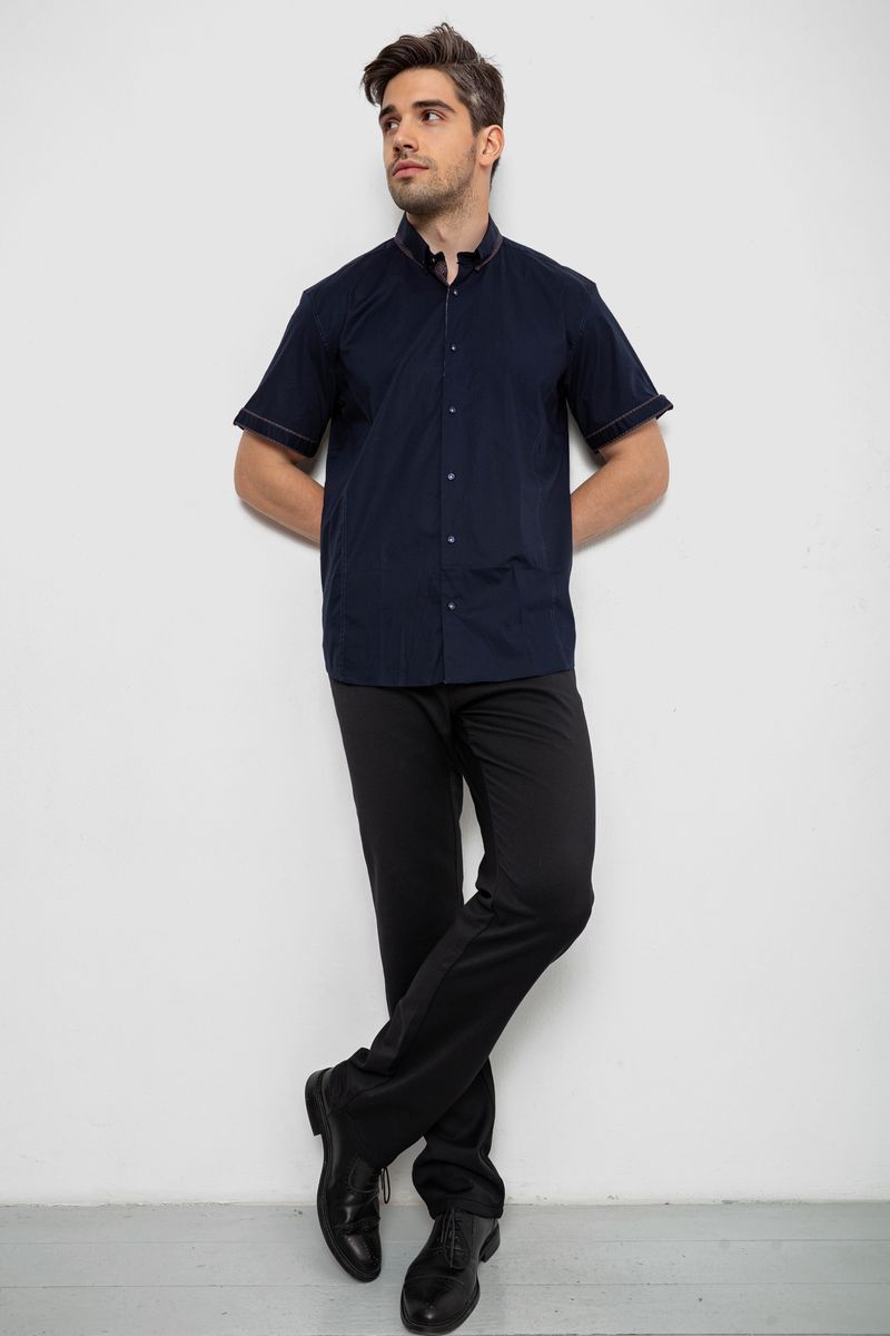 Сорочка чоловіча однотонна з принтом, колір синій, 214R9003