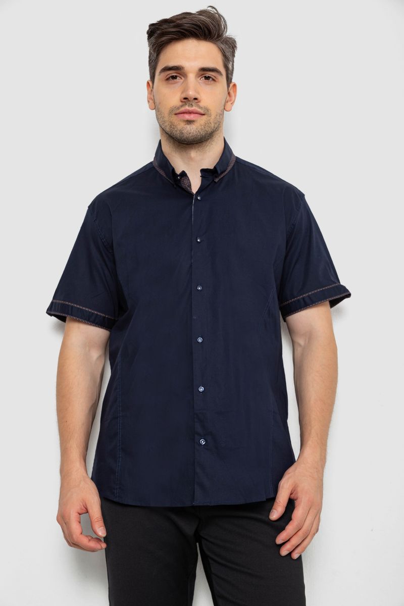 Сорочка чоловіча однотонна з принтом, колір синій, 214R9003