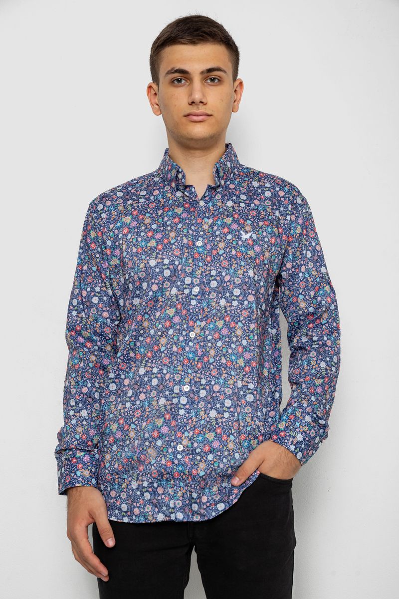 Сорочка чоловіча з принтом, колір синій, 214R2699
