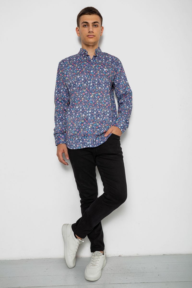 Сорочка чоловіча з принтом, колір синій, 214R2699