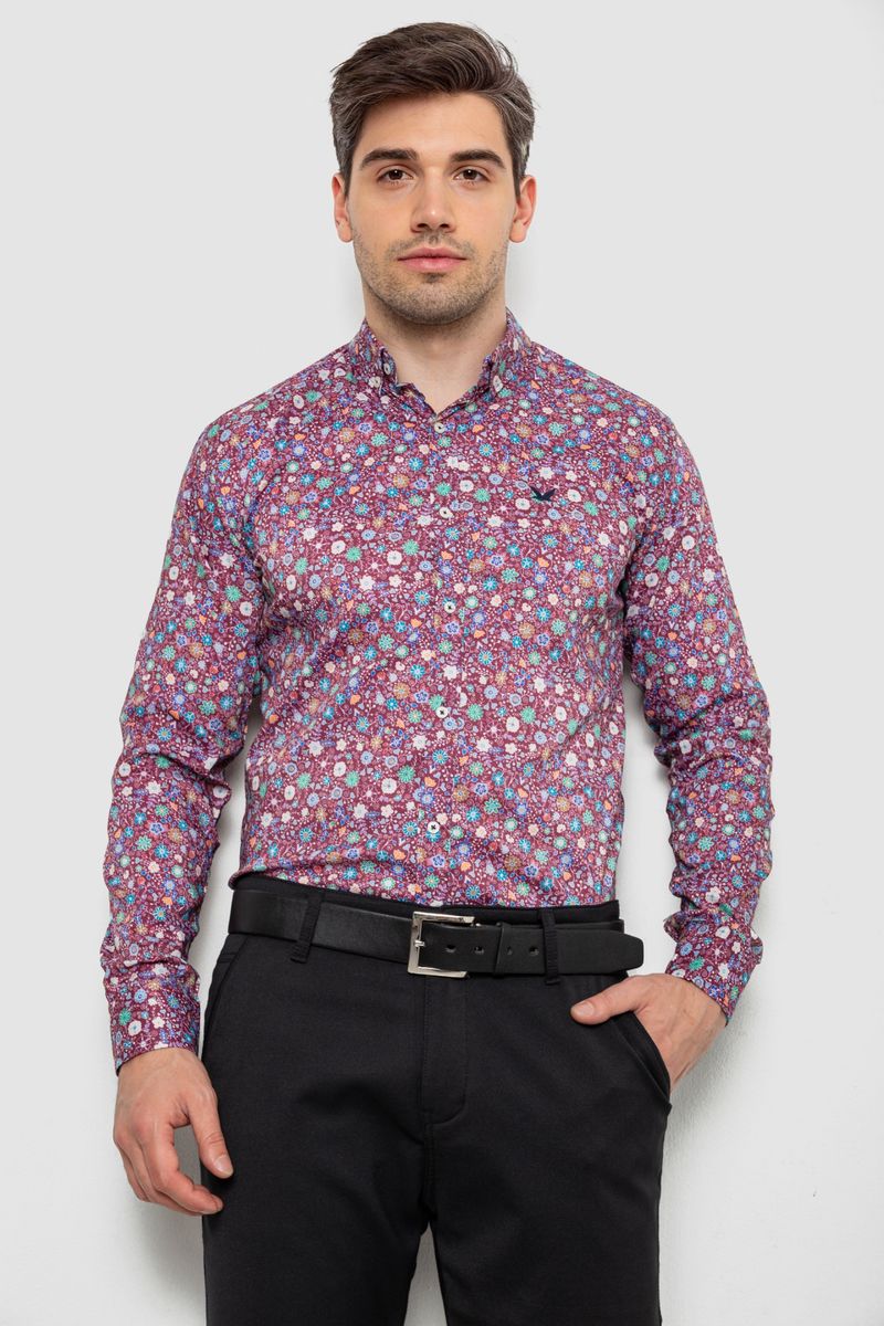 Сорочка чоловіча з принтом, колір бордовий, 214R2699
