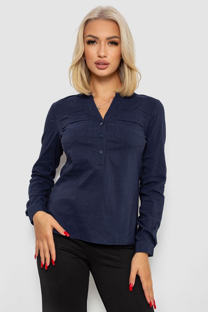 Блуза однотонна, колір синій, 230R96-11