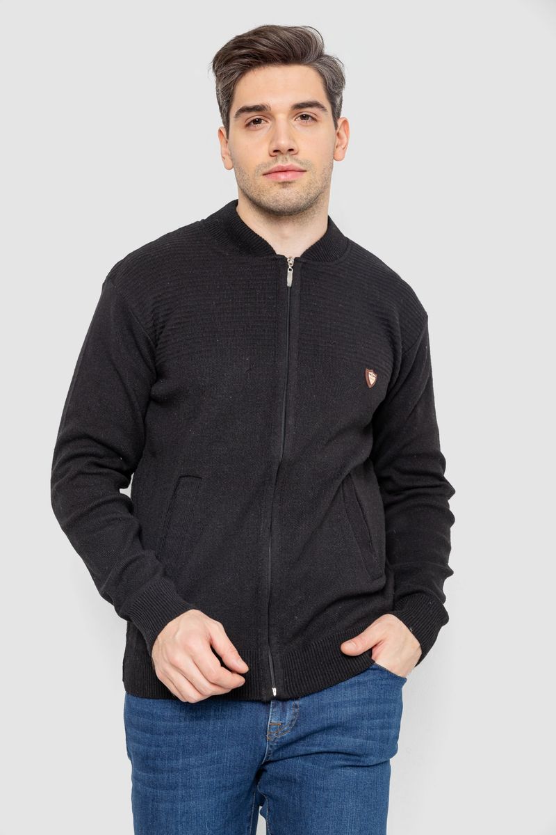 Кофта чоловіча на блискавці з кишенями, колір чорний, 161R784
