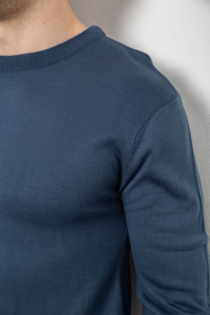 Светр чоловічий однотонний, колір синій, 161R1770-1 - Зображення 5