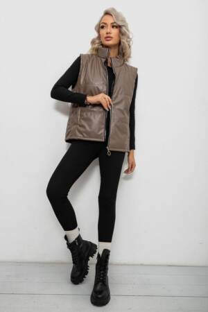 Жилет жіночий демісезонний екошкіра, колір коричневий, 257R65-2