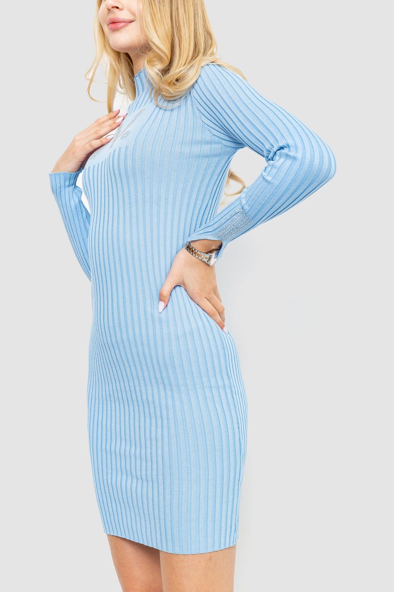Сукня в'язана в рубчик, колір блакитний, 204R173 - Зображення 3