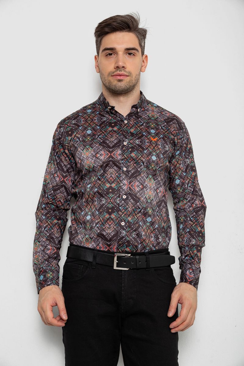 Сорочка чоловіча з принтом, колір коричневий, 214R2684