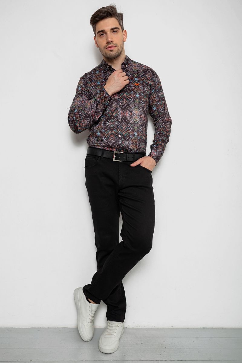 Сорочка чоловіча з принтом, колір коричневий, 214R2684