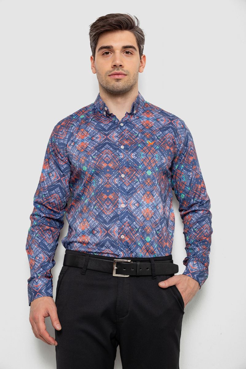 Сорочка чоловіча з принтом, колір синій, 214R2684