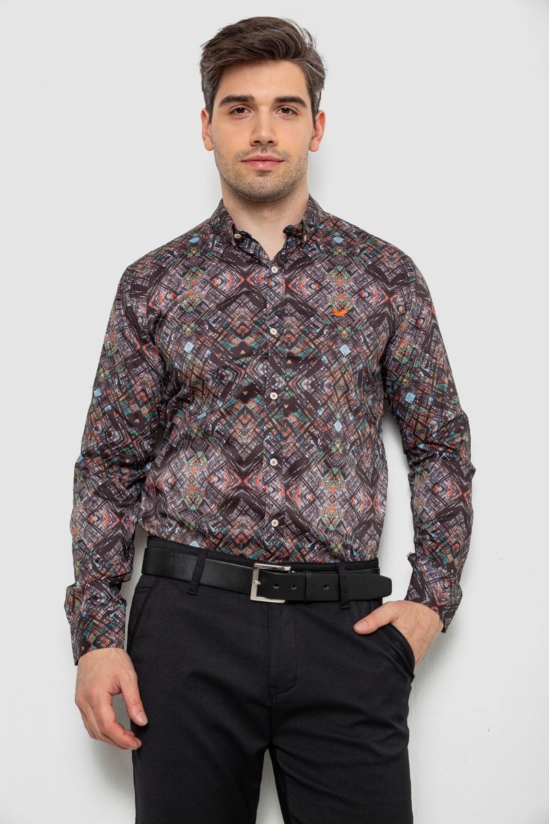 Сорочка чоловіча з принтом, колір чорний, 214R2684