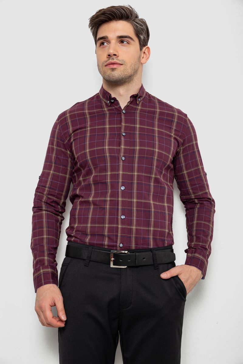 Сорочка чоловіча в клітинку, колір бордовий, 214R1255