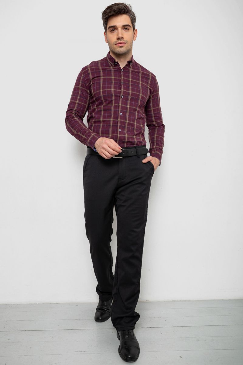 Сорочка чоловіча в клітинку, колір бордовий, 214R1255
