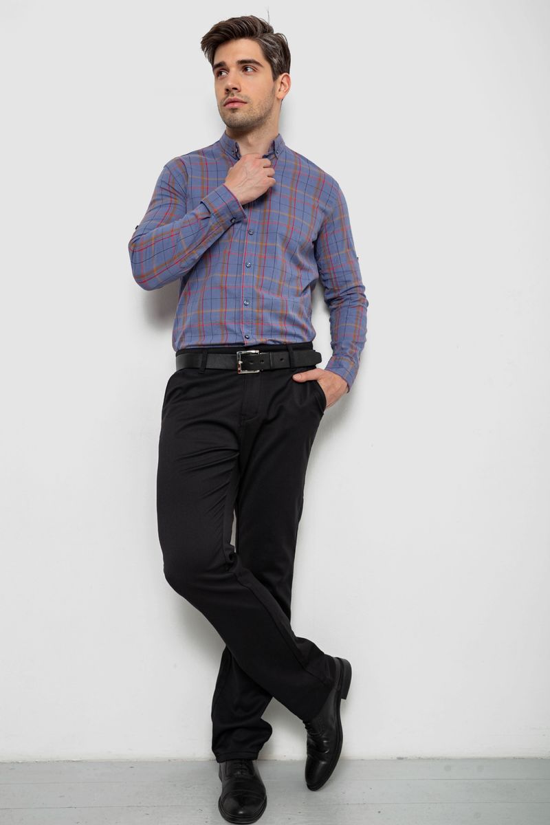 Сорочка чоловіча в клітинку, колір джинс, 214R1255