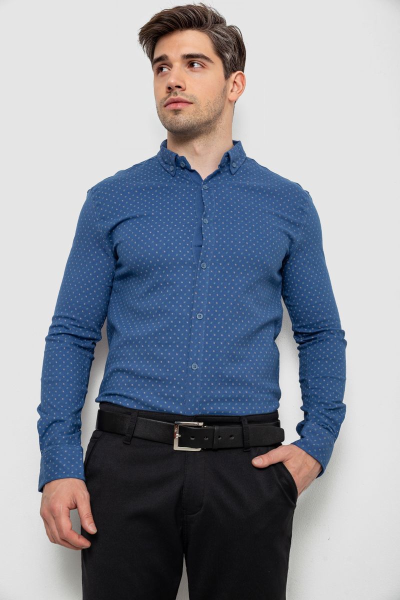Сорочка чоловіча з принтом, колір джинс, 214R7365