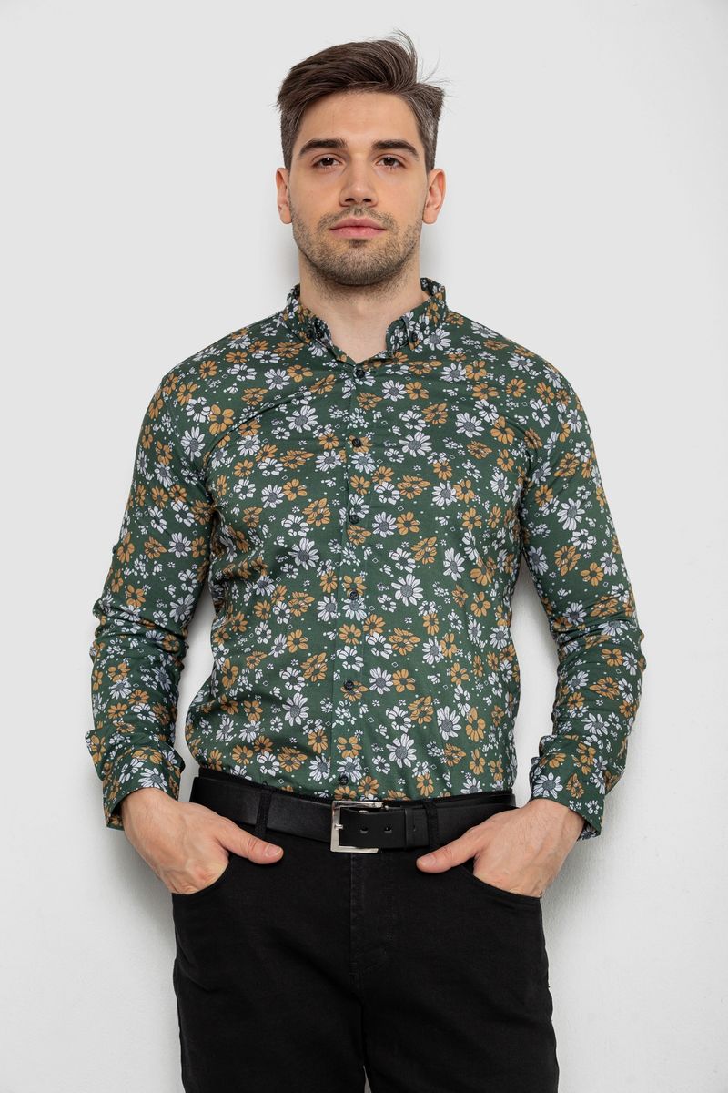 Сорочка чоловіча з принтом, колір зелений, 214R1036