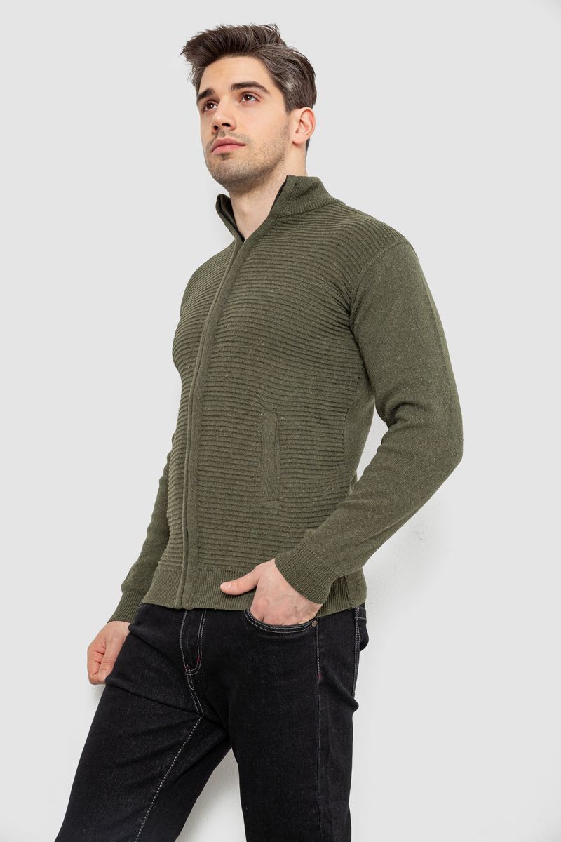 Кофта чоловіча на блискавці з кишенями, колір хакі, 161R1053 - Зображення 3
