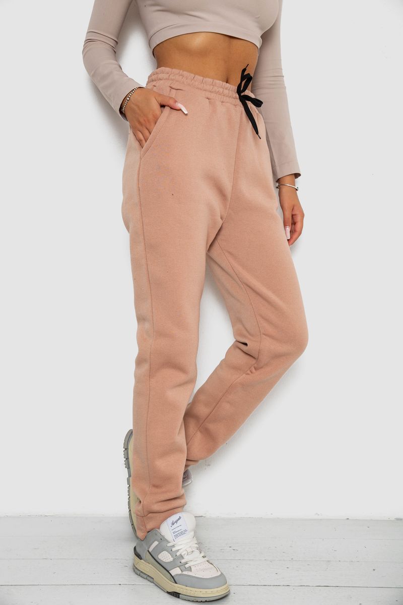 Спортивні штани жіночі на флісі, колір бежевий, 238R57020 - Зображення 3