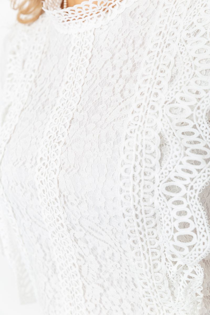 Блуза жіноча гіпюрова класична, колір білий, 204R150 - Зображення 5
