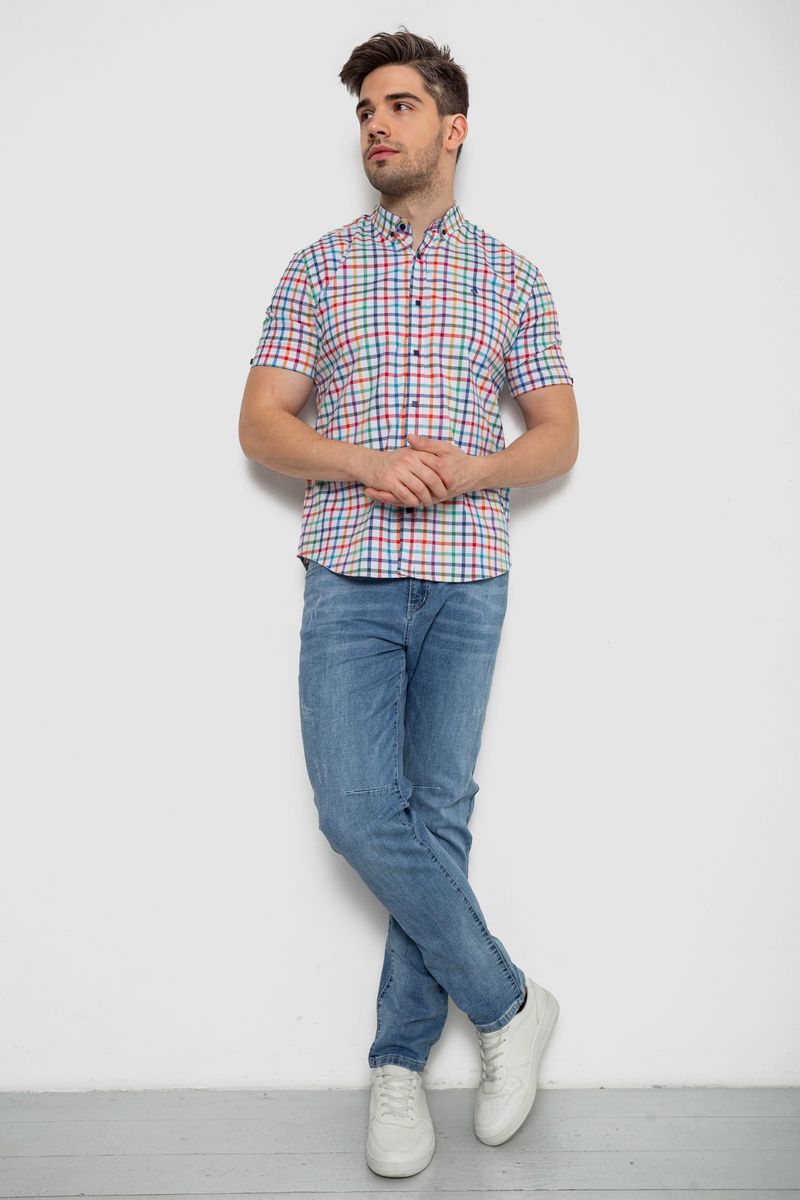 Сорочка чоловіча в клітку, колір білий, 214R842