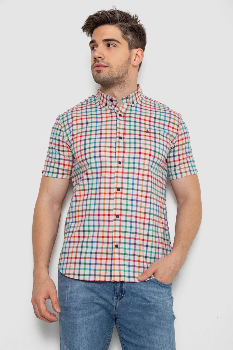 Сорочка чоловіча в клітку, колір молочний, 214R842