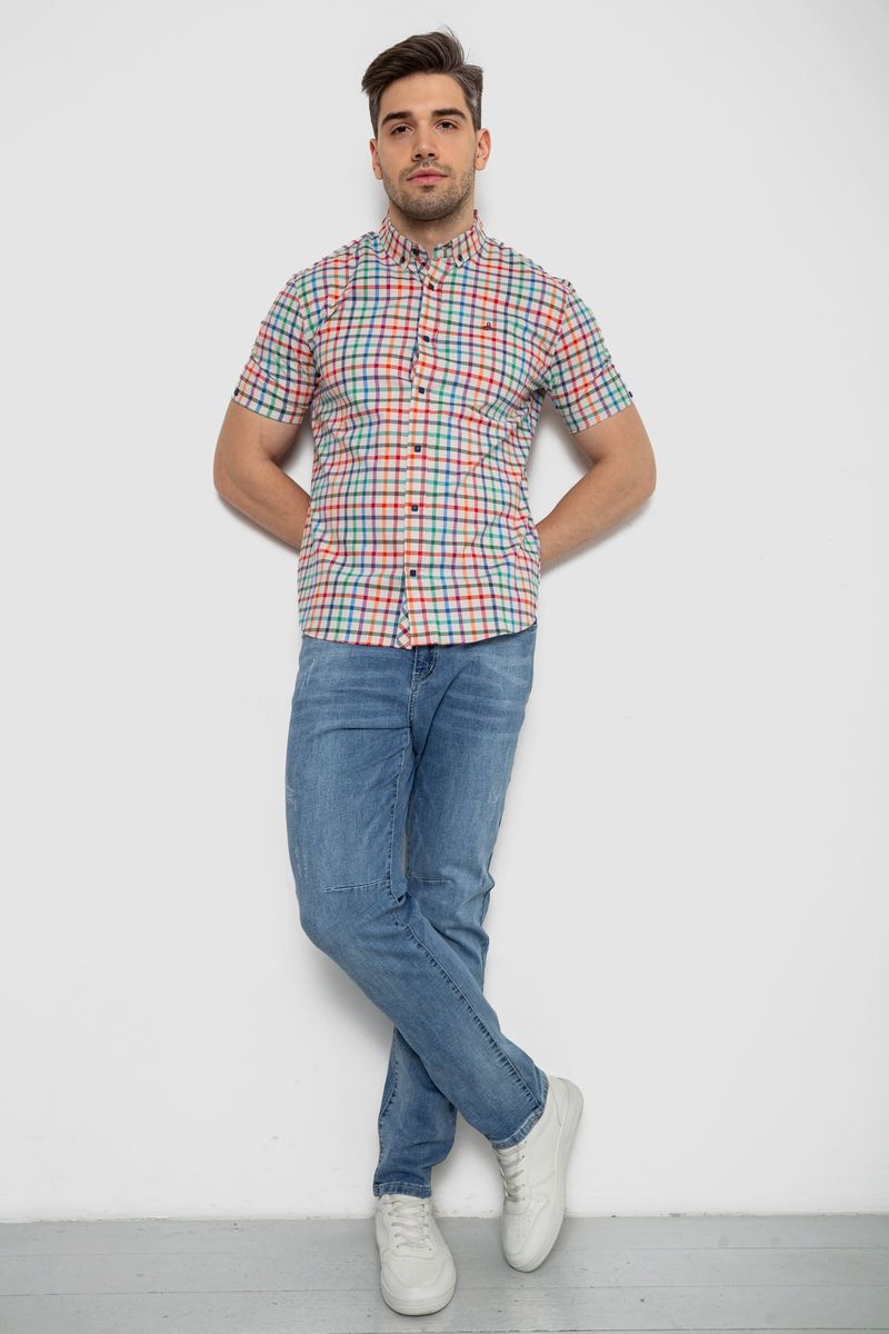 Сорочка чоловіча в клітку, колір молочний, 214R842