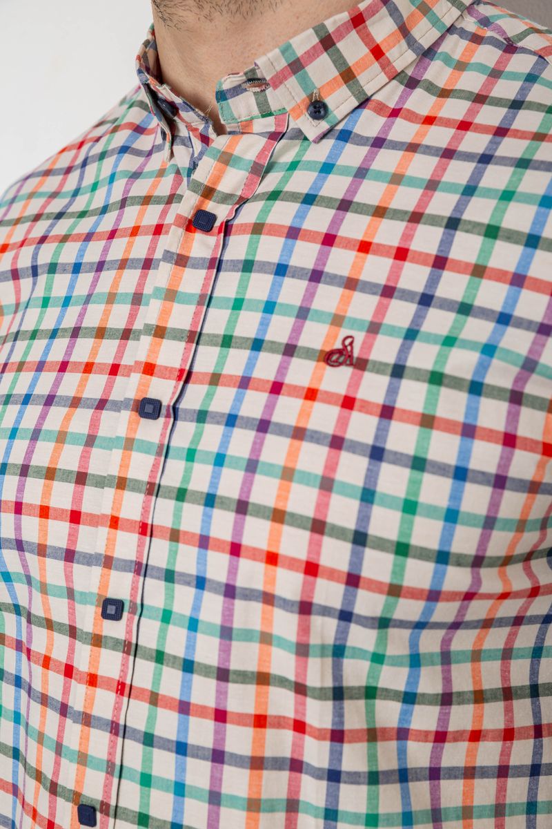 Сорочка чоловіча в клітку, колір молочний, 214R842 - Зображення 5